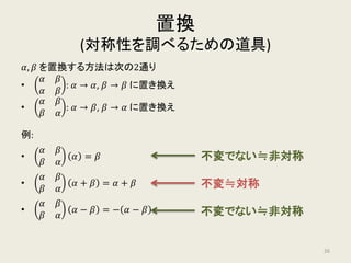 ラグランジュの方法
𝛼𝛼 = −
𝑏𝑏
2𝑎𝑎
+
1
2
𝑏𝑏2 − 4𝑎𝑎𝑎𝑎
𝑎𝑎2
𝛽𝛽 = −
𝑏𝑏
2𝑎𝑎
−
1
2
𝑏𝑏2 − 4𝑎𝑎𝑎𝑎
𝑎𝑎2
対称式でない式
係数の四則演算で表せない
対称式
係数の四則演算で表せる
26
 