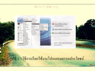 รู ปที่ 1.7 วิธีการเรี ยกใช้งานโปรแกรมอรรถประโยชน์
 