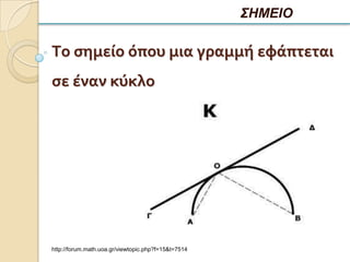 ΣΗΜΕΙΟ

Το ςημείο όπου μια γραμμή εφάπτεται
ςε έναν κύκλο




http://forum.math.uoa.gr/viewtopic.php?f=15&t=7514
 