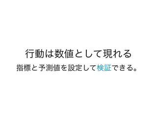 行動は数値として現れる
指標と予測値を設定して検証できる。
 