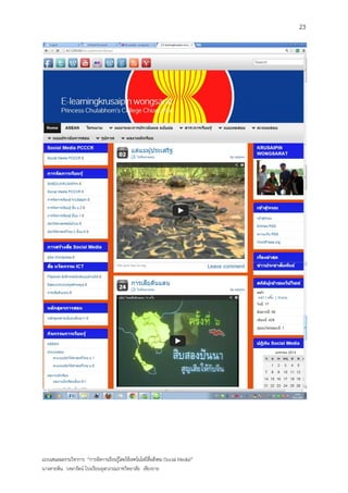 23




แบบเสนอผลงานวิชาการ “การจัดการเรียนรู้โดยใช้เทคโนโลยีสื่อสังคม (Social Media)”
นางสายพิน วงษารัตน์ โรงเรียนจุฬาภรณราชวิทยาลัย เชียงราย
 