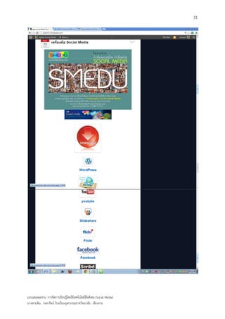 31




แบบเสนอผลงาน การจัดการเรียนรู้โดยใช้เทคโนโลยีสื่อสังคม (Social Media)
นางสายพิน วงษารัตน์ โรงเรียนจุฬาภรณราชวิทยาลัย เชียงราย
 