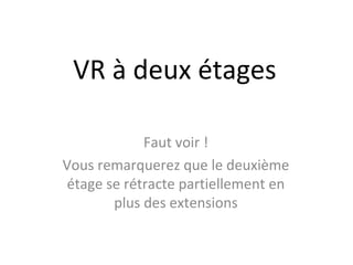 VR à deux étages
Faut voir !
Vous remarquerez que le deuxième
étage se rétracte partiellement en
plus des extensions