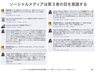 ソーシャルメディアは第３者の目を意識する




  イーンスパイア(株) 横田秀珠の著作権を尊重しつつ、是非ノウハウはシェアして行きましょう。   87
 