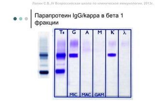 Лапин С.В.,IV Всероссийская школа по клинической иммунологии, 2013г.


 Парапротеин IgG/kappa в бета 1
 фракции
 