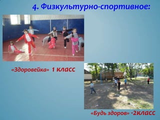 4. Физкультурно-спортивное:




«Здоровейка»   1 класс




                         «Будь здоров» -2класс
 