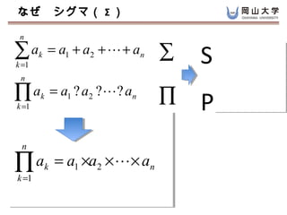 ʤޣ  

 n

a
k =1
       k   = a1 + a2 + ? + an             Sum
 n

a             = a1 ? a2 ?? ? an       
k =1
 n
       k
                                           Product
?A     k   = A1  A2  ?  An
n
k =1

Aa ==AaɡA ?a
 n        a  
           k          1   2        n
?1
k=
k =1
       k     ? A  1       2        n
 