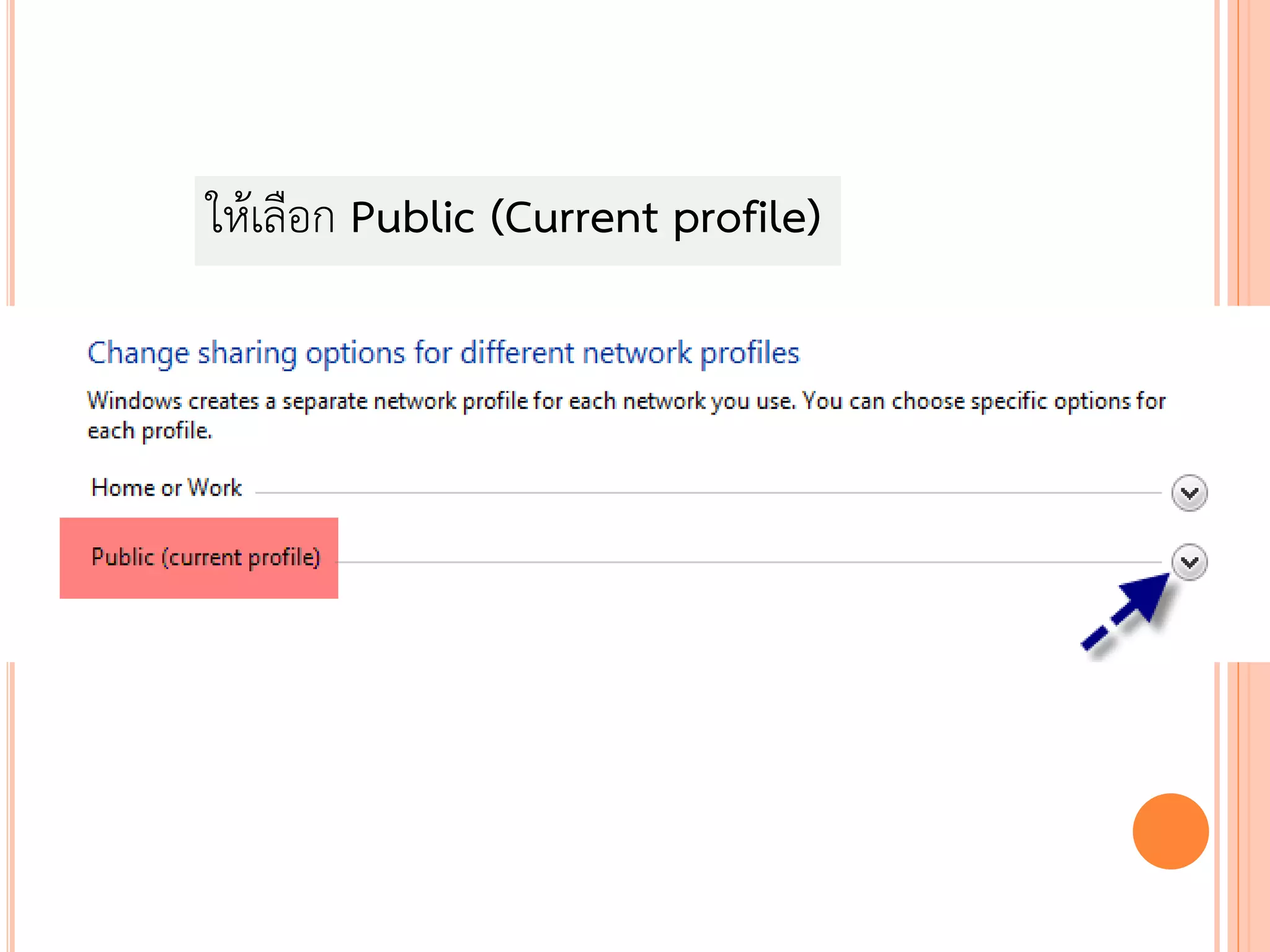 ให้เลือก Public (Current profile)
 