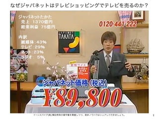なぜジャパネットはテレビショッピングでテレビを売るのか？




    イーンスパイア(株) 横田秀珠の著作権を尊重しつつ、是非ノウハウはシェアして行きましょう。   1
 