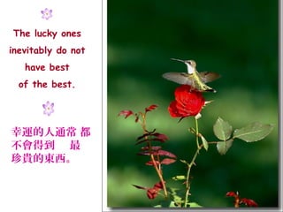 The lucky ones
inevitably do not
   have best
  of the best.




幸運的人通常 都
不會得到 最
珍貴的東西。
 