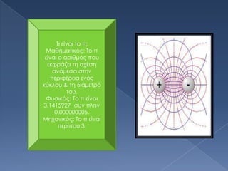 Τι είναι το π;
  Μαθηματικός: Το π
 είναι ο αριθμός που
  εκφράζει τη σχέση
     ανάμεσα στην
    περιφέρεια ενός
κύκλου & τη διάμετρό
            του.
  Φυσικός: Το π είναι
3,1415927 συν πλην
      0,000000005.
Μηχανικός: Το π είναι
        περίπου 3.
 