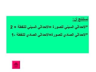 ‫نستنتج أن:‬
‫*الدحداثي السيني للصورة =الدحداثي السيني للنقطة + 2‬
‫*الدحداثي الصادي للصورة=الدحداثي الصادي للنقطة -1‬
 
