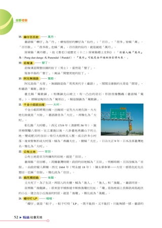 田野考察




     i 藥仔百百款 ── 萬丹。
         臺語稱「藥仔」為「丹」，療效很好的藥仔為「仙丹」；「百百」、「很多」皆稱「萬」。
     「百百款」、「很多款」也稱「萬」。百百款的仙丹，就是謎底「萬丹」。
         屏東縣「萬丹鄉」，依《耆老口述歷史（十二）屏東縣鄉土史料》：「荷蘭人稱『萬丹』
     為：Pang dan dange 或 Panendal（Pandel）。『萬丹』可能是由平埔族語音譯而來。」
     o 莊稼漢 ── 墾丁。
         莊稼漢是開墾田園的壯丁（男士），當然是「墾丁」。
         恆春半島的「墾丁」：寓涵「開墾荒地的壯丁」。
     p 阿兄無頭路 ── 鶯歌。
         阿兄是指「大哥」，無頭路是指「英英美代子（臺語）」。閒閒沒事做的大哥是「閒哥」，
     和臺語「鶯歌」諧音。
         臺北縣「鶯歌鎮」：相傳鎮北山坡上，有一凸出的岩石，形狀很像鸚鵡（臺語稱「鶯
     哥」）， 便稱這塊岩石為「鶯哥石」，稱這個鎮為「鶯歌鎮」。
     a 千金小姐欲出嫁 ── 大村。
         千金小姐即將要出嫁，出嫁前一定先大大地化妝，大大
     地化妝就是「大妝」，臺語諧音為「大庄」，再雅化為「大
     村」。
         彰化縣「大村鄉」：西元 1719 年（清康熙 58 年），施
     世榜開鑿八堡圳，完工灌溉以後，八卦臺地燕霧山下的土
     地，變成肥沃的良田；吸引大批移民入墾，成立許多小村
     落，後來聚集形成大村落，稱為「燕霧大庄」，簡稱「大庄」。日治大正 9 年，日本改革臺灣地
     名，雅化為「大村」。
     s 公有土地 ── 官田。
         公有土地是官方所擁有的田地，就是「官田」。
         臺南縣「官田鄉」：荷據臺灣時期，政府的田地稱為「王田」。明鄭時期，王田改稱為「官
     佃」，由政府雇人耕種。西元 1664 年（明永暦 18 年），陳永華參軍──大官，曾經在此屯兵
     墾田，也稱「官佃」，雅化成為「官田」。
     d 翁死擱招翁 ── 後龍。
         丈夫死了，為了生活，再招入的夫婿，稱為「後人」。「後人」和「後龍」，臺語同音。
         苗栗縣「後龍鎮」：原來是平埔族道卡斯族後壠社社址。「壠」是指地面上長條狀高低起伏
     的小丘。建立在小丘後面的村莊，就是「後壠」，雅化成為「後龍」。
     f 蠓仔叮 LP ── 暖暖。
         「蠓仔」就是「蚊子」。蚊子叮咬「LP」，既不能拍，又不能打，只能夠揉一揉。臺語的




52   e   ZX 社會天地
 