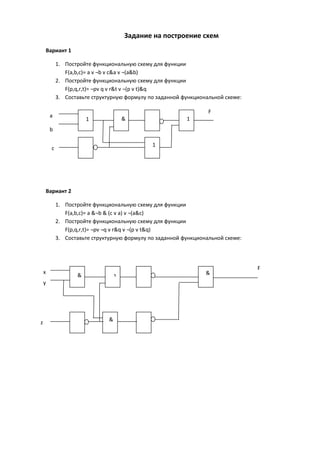 Задание на построение схем
    Вариант 1

            1. Постройте функциональную схему для функции
               F(a,b,c...