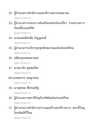 22.	ผู้อำ�นวยการสำ�นักงานเลขาธิการมหาเถรสมาคม
		คณะกรรมการ
	23.	ผู้อำ�นวยการกองการส่งเสริมแหล่งท่องเที่ยว กระทรวงการ
		ท่อ...