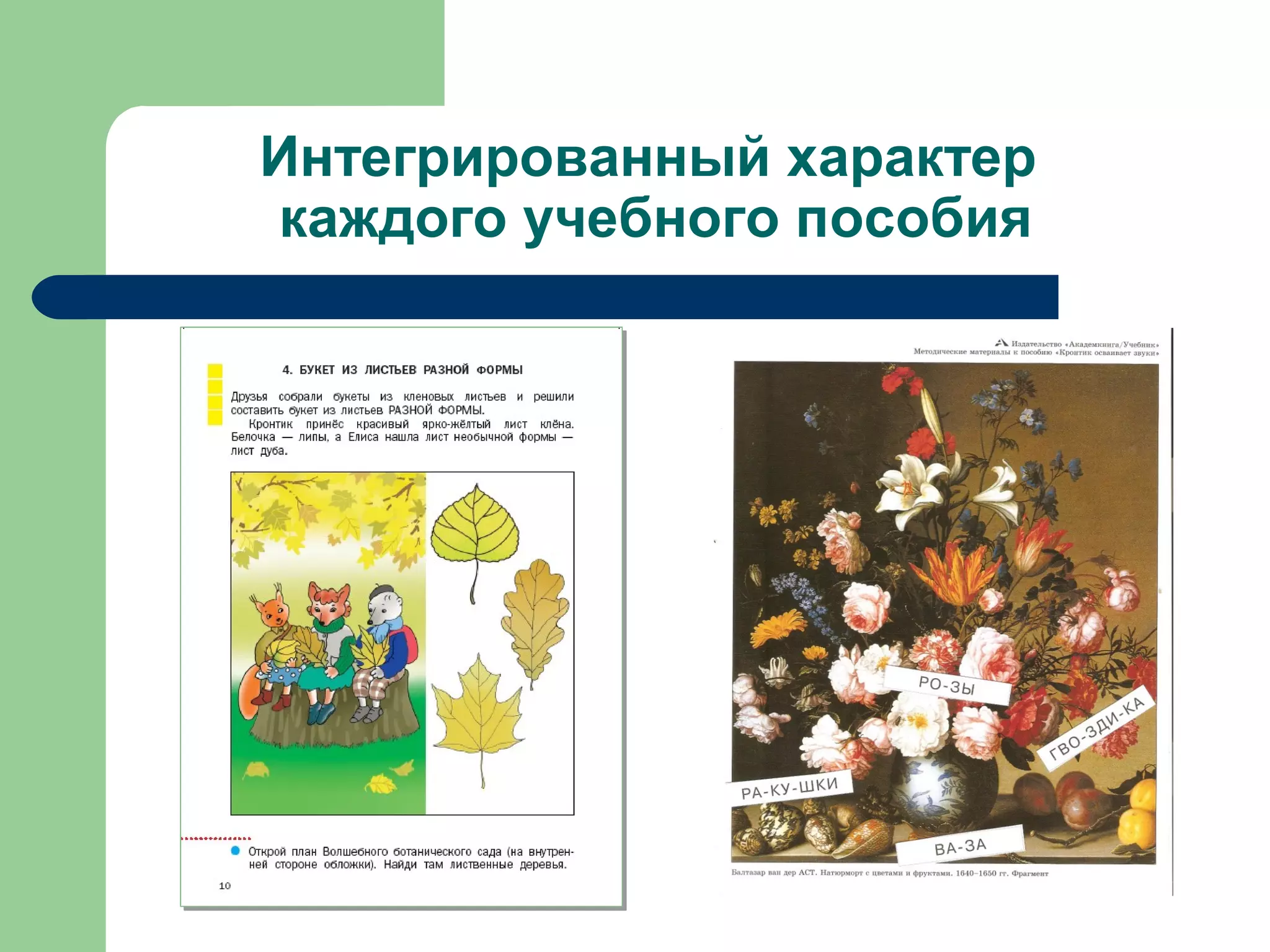 Интегрированный характер
каждого учебного пособия
 