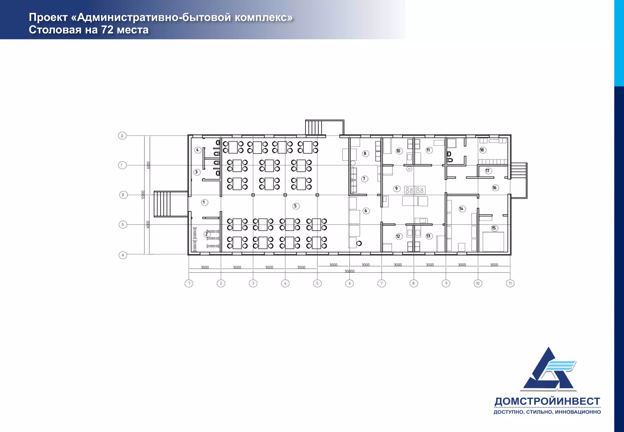 Проект «Административно-бытовой комплекс»
Столовая на 72 места
 