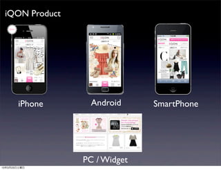 iQON Product




  iPhone        Android      SmartPhone




               PC / Widget
 