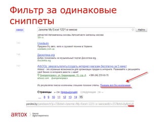 Фильтр за одинаковые
сниппеты
 