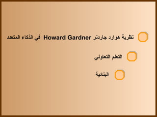 ‫نظرية هوارد جاردنر ‪ Howard Gardner‬في الذكاء المتعدد‬


                                   ‫التعلم التعاوني‬

                                   ‫البنائية‬
 