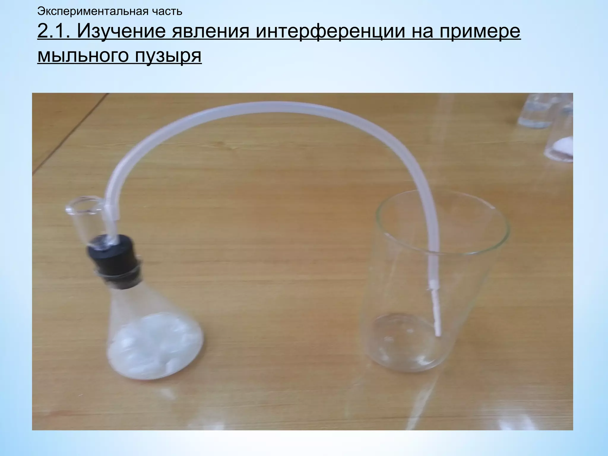 Экспериментальная часть
2.1. Изучение явления интерференции на примере
мыльного пузыря
 