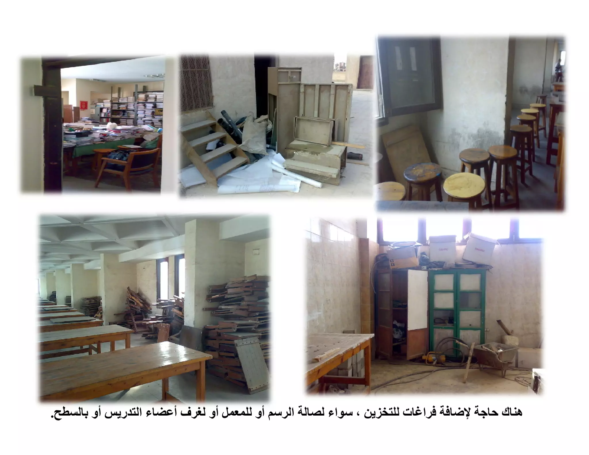 ‫ھﻨﺎك ﺣﺎﺟﺔ ﻹﺿﺎﻓﺔ ﻓﺮاﻏﺎت ﻟﻠﺘﺨﺰﯾﻦ ، ﺳﻮاء ﻟﺼﺎﻟﺔ اﻟﺮﺳﻢ أو ﻟﻠﻤﻌﻤﻞ أو ﻟﻐﺮف أﻋﻀﺎء اﻟﺘﺪرﯾﺲ أو ﺑﺎﻟﺴﻄﺢ.‬
 