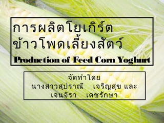 การผลิต โยเกิร ต์
ข้า วโพดเลี้ย งสัต ว์
Production of Feed Corn Yoghurt
             จัด ทำา โดย
    นางสาวสุป ราณี เจริญ สุข และ
        เจนจิร า เดชรัก ษา
 