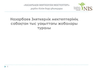 Назарбаев Зияткерлік мектептерінің
    сабақтан тыс уақыттағы жобалары
                 туралы




1
 