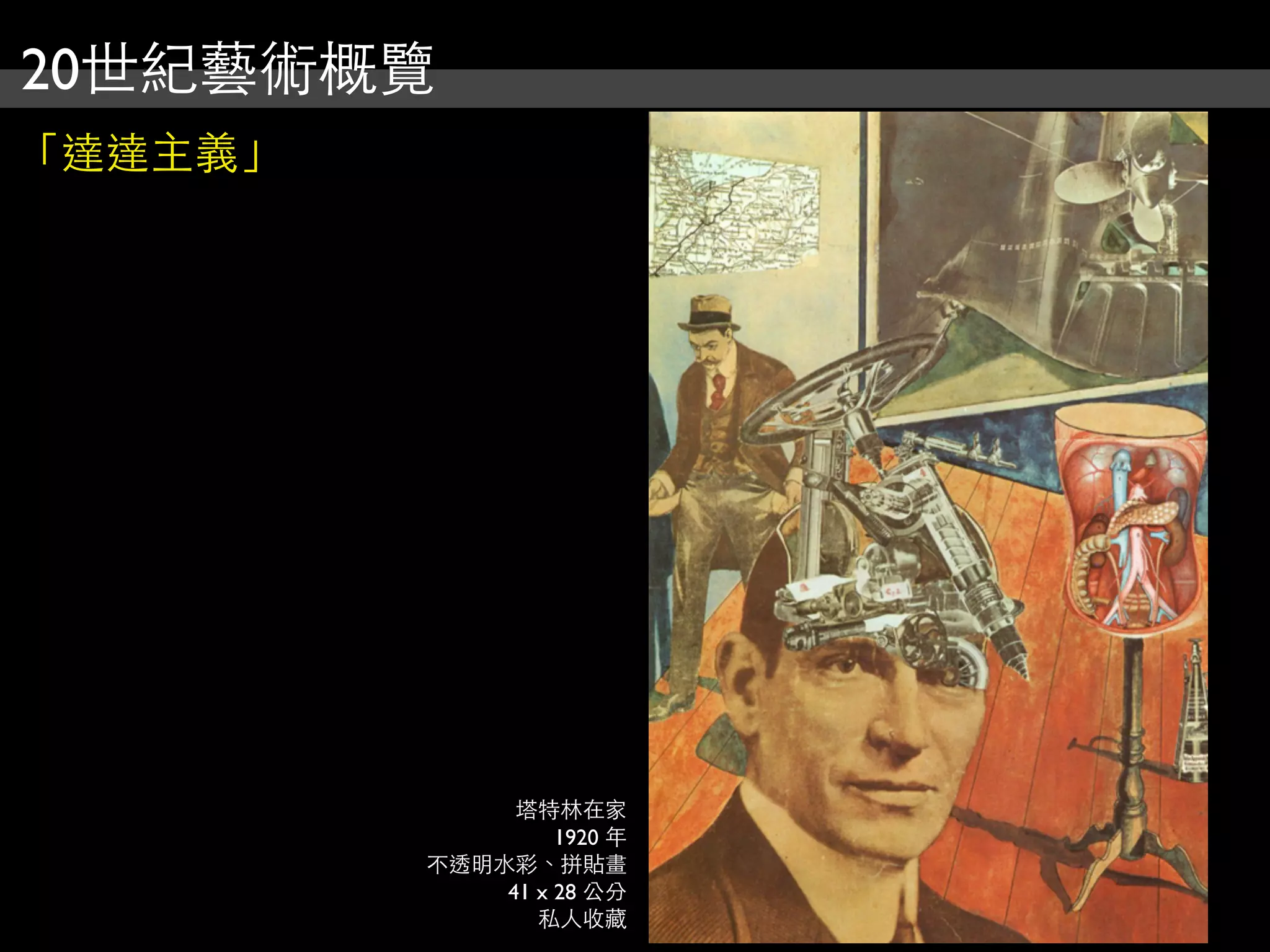 20世紀藝術概覽
「達達主義」
塔特林在家
1920 年
不透明水彩、拼貼畫
41 x 28 公分
私人收藏
 