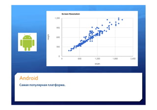 Android	
 
Самая	
 популярная	
 платформа.	
 
	
 
 