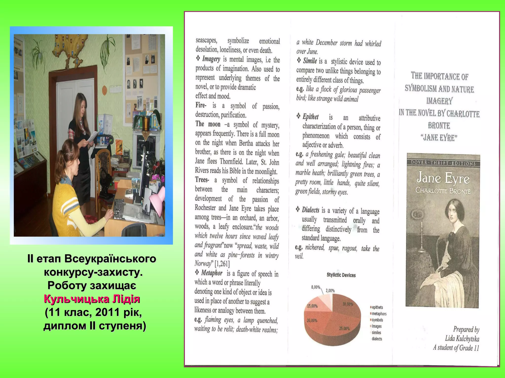 IIII етап Всеукраїнськогоетап Всеукраїнського
конкурсу-захисту.конкурсу-захисту.
Роботу захищаєРоботу захищає
Кульчицька ЛідіяКульчицька Лідія
(11 клас, 2011 рік(11 клас, 2011 рік,,
дипломдиплом IIII ступеня)ступеня)
 