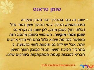 ‫טראנס‬ ‫שומן‬
•
‫שומן‬
‫שנקרא‬ ‫המזון‬ ‫יצור‬ ‫בתהליך‬ ‫נוצר‬ ‫זה‬
‫הידרוגנציה‬
,
‫נוזל‬ ‫צמחי‬ ‫שמן‬ ‫ההופך‬ ‫כימי‬ ‫תהליך‬
(
‫רווי‬ ‫בלתי‬
)
‫מוצק‬ ‫לשמן‬
.
‫גם‬ ‫נקרא‬ ‫זה‬ ‫שומן‬ ‫לכן‬
‫מוקשה‬ ‫צמחי‬ ‫שומן‬
.
‫הזה‬ ‫מהסוג‬ ‫בשומן‬ ‫השימוש‬
‫ארוכים‬ ‫מדף‬ ‫חיי‬ ‫בהם‬ ‫כלול‬ ‫שהוא‬ ‫למזונות‬ ‫מאפשר‬
‫יותר‬
.
‫מזעזעת‬ ‫לוואי‬ ‫תופעת‬ ‫גם‬ ‫לזה‬ ‫יש‬ ‫אבל‬
,
‫כי‬
‫השמן‬ ‫הופך‬ ‫למוצק‬ ‫הנוזל‬ ‫השמן‬ ‫הפיכת‬ ‫בתהליך‬
‫שלנו‬ ‫בעורקים‬ ‫המתקתקות‬ ‫קטנות‬ ‫לפצצות‬ ‫הבריא‬
.
‫לב‬ ‫הילה‬
‫נטורופתית‬
‫והרבליסטית‬
‫קלינית‬
 