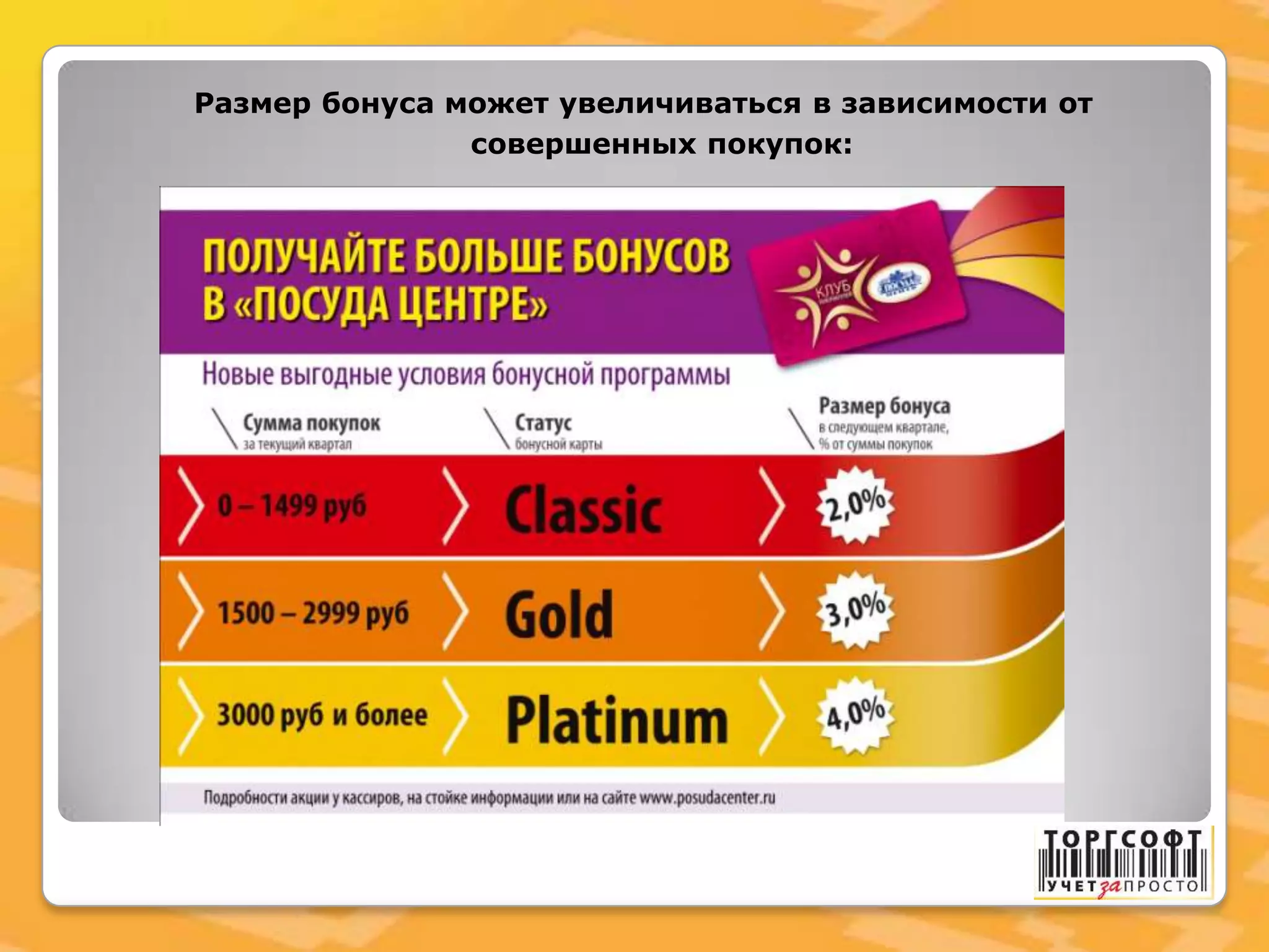 Размер бонуса может увеличиваться в зависимости от
совершенных покупок:
 