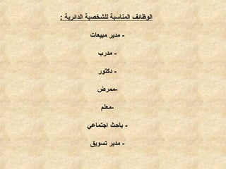 ‫الدائرية‬ ‫للشخصية‬ ‫المناسبة‬ ‫الوظائف‬:
-‫مبيعات‬ ‫مدير‬
-‫مدرب‬
-‫دكتور‬
-‫ممرض‬
-‫معلم‬
-‫اجتماعي‬ ‫باحث‬
-‫تسويق‬ ‫مدير‬
 