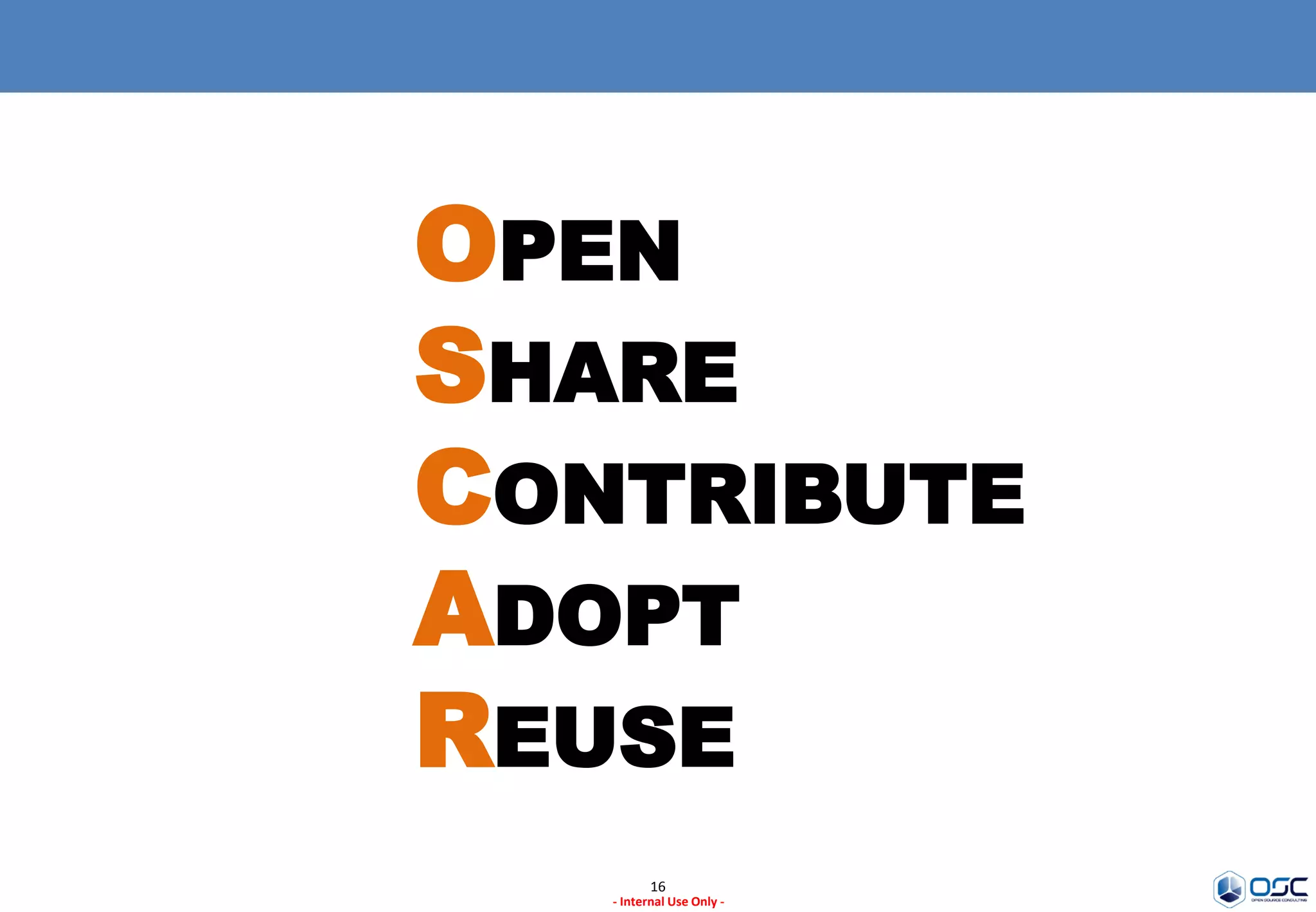 16
- Internal Use Only -
OPEN
SHARE
CONTRIBUTE
ADOPT
REUSE
 