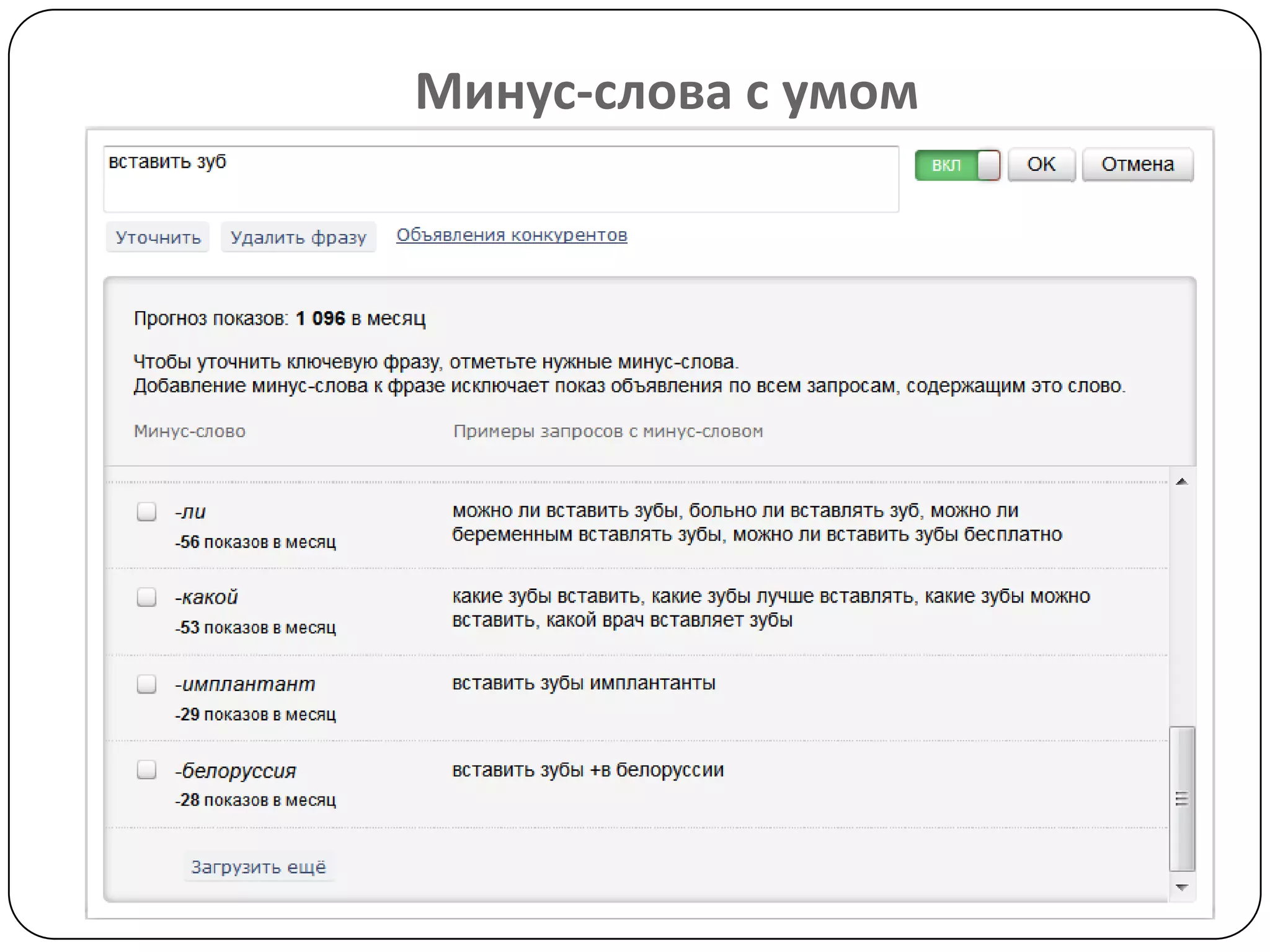 Минус-слова с умом
 
