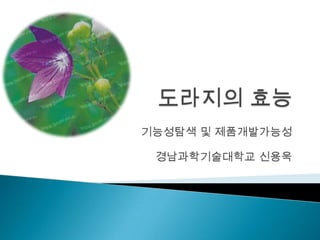 기능성탐색 및 제품개발가능성
경남과학기술대학교 신용욱
 