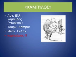 «ΚΑΜΡΥΛΟΣ»
• Αξρ. Διι.
θακπύινο
(=θπξηόο)
• Ρνπξθ. Kampur
• Κεζλ. Διιελ
• θακπνύξεο !!
 