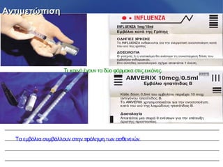 ΑντιμετώπισηΑντιμετώπιση
Τα εμβόλια συμβάλλουν στην πρόληψη των ασθενειών.
;Τι κοινό έχουν τα δύο φάρμακα στις εικόνες
 
