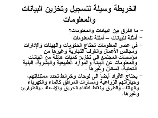 ‫اهتٍبٌبح‬ ًٍ‫وخعؽ‬ ‫هخؿسٍل‬ ‫وؿٍوج‬ ‫اهعؼٍعج‬
‫واهيعوويبح‬
-‫واهيعوويبح؟‬ ‫اهتٍبٌبح‬ ًٍ‫ت‬ ‫اهفؼق‬ ‫يب‬
-‫هوتٍبٌبح‬ ‫أيذوج‬–‫هويعوويبح‬ ‫أيذوج‬
-‫واإلغاؼاح‬ ‫واههٍئبح‬ ‫اهضنويبح‬ ‫خضخبر‬ ‫اهيعوويبح‬ ‫عضؼ‬ ٌ‫ف‬
ً‫ي‬ ‫وغٍؼهب‬ ‫اهخسبؼٍج‬ ‫واهغؼف‬ ‫األعيبل‬ ‫ويسبهؾ‬
‫اهتٍبٌبح‬ ً‫ي‬ ‫هبئوج‬ ‫نيٍبح‬ ًٍ‫خعؽ‬ ‫اهي‬ ‫اهيسخيع‬ ‫يؤؿؿبح‬
‫اهتٌٍج‬ ،‫واهتشؼٍج‬ ‫اهعتٍعٍج‬ ‫واهيواؼغ‬ ‫اهتٍئج‬ ً‫ع‬ ‫واهيعوويبح‬
‫وغٍؼهب‬ ً‫اهؿنب‬ ،‫اهخضخٍج‬.
-،‫ييخونبخهى‬ ‫خضغغ‬ ‫وعؼائع‬ ‫هوضبح‬ ‫اهي‬ ً‫ب‬‫أٍظ‬ ‫األفؼاغ‬ ‫ٍضخبر‬
‫واهنهؼتبء‬ ‫نبهيبء‬ ‫اهيؼافق‬ ‫ويؿبؼاح‬ ‫اهؽؼاعٍج‬ ‫وضٍبؽاخهى‬
‫واهعواؼئ‬ ‫واإلؿعبف‬ ‫اهضؼٍق‬ ‫اعفبء‬ ‫وٌلبع‬ ‫واهعؼق‬ ‫واههبخف‬
‫وغٍؼهب‬.
 