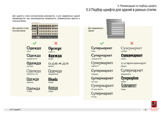 Разрешенные к установке виды вывесок 32
Для зданий в стиле конструктивизм Для современных зданий
Супермаркет
Супермаркет
Супермаркет
Одежда СупермаркетОдежда Супермаркет
Одежда СупермаркетОдежда Супермаркет
Одежда
Супермаркет
Одежда Супермаркет
Одежда Одежда Супермаркет
Одежда Супермаркет
Одежда СупермаркетО д е ж д а Супермаркет
Pragmatica
PF Centro Serif Pro
ALS Direct
Futura FuturaLobster 1.4 LazurskiC
Humanist 521 BT
Humanist 521 BT
HeroldC
HeroldC
Rodchenko
PT Sans
PT Sans
FitaVjaz
FitaVjaz
GeoSlb712C Lt BT BenguiatGothicC
BenguiatGothicC
KarollaC
KarollaC
ALS Direct SwiftPro OTBabaevC
BabaevC
Для зданий в стиле конструктивизм допускаются, а для современных
зданий рекомендуются, при композиционной возможности, асимме-
тричная верстка и строчные буквы.
 