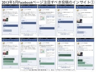 1
2013年5月Facebookページ注目すべき投稿のインサイト①
イーンスパイア(株) 横田秀珠の著作権を尊重しつつ、是非ノウハウはシェアして行きましょう。
 
