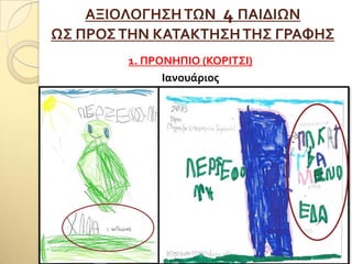 ΑΞΙΟΛΟΓΗ΢ΗΣΨΝ 4 ΠΑΙΔΙΨΝ
Ψ΢ ΠΡΟ΢ΣΗΝ ΚΑΣΑΚΣΗ΢ΗΣΗ΢ ΓΡΑΥΗ΢
1. ΠΡΟΝΗΠΙΟ (ΚΟΡΙΣ΢Ι)
Ιανουάριοσ
 