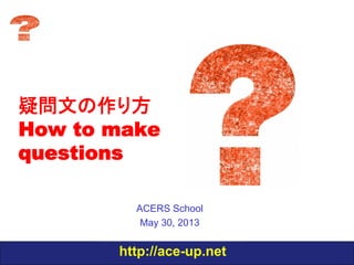 http://ace-up.net
疑問文の作り方
How to make
questions
ACERS School
May 30, 2013
 