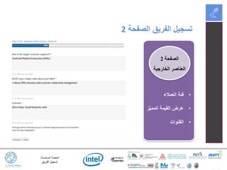 ‫السادسة‬ ‫الحصة‬:
‫الفريق‬ ‫تسجيل‬
‫الصفحة‬ ‫الفريق‬ ‫تسجيل‬2
‫الصفحة‬2
‫الخارجية‬ ‫العناصر‬
•‫العمالء‬ ‫فئة‬
•‫ز‬ّ‫ي‬‫المم‬ ‫القيمة‬ ‫عرض‬
•‫القنوات‬
 