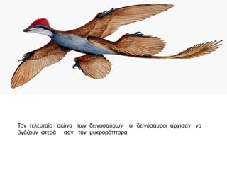 Τνλ ηειεπηαίν αηώλα ηωλ δεηλνζαύξωλ νη δεηλόζαπξνη άξρηζαλ λα
βγάδνπλ θηεξά ζαλ ηνλ κπθξνξάπηνξα
 