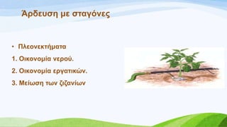 Άξδεπζε κε ζηαγόλεο
• Πιενλεθηήκαηα
1. Οηθνλνκία λεξνύ.
2. Οηθνλνκία εξγαηηθώλ.
3. Μείσζε ησλ δηδαλίσλ
 