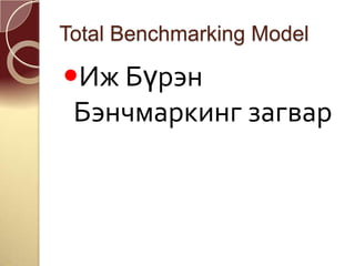 Total Benchmarking Model
Иж Бүрэн
Бэнчмаркинг загвар
 