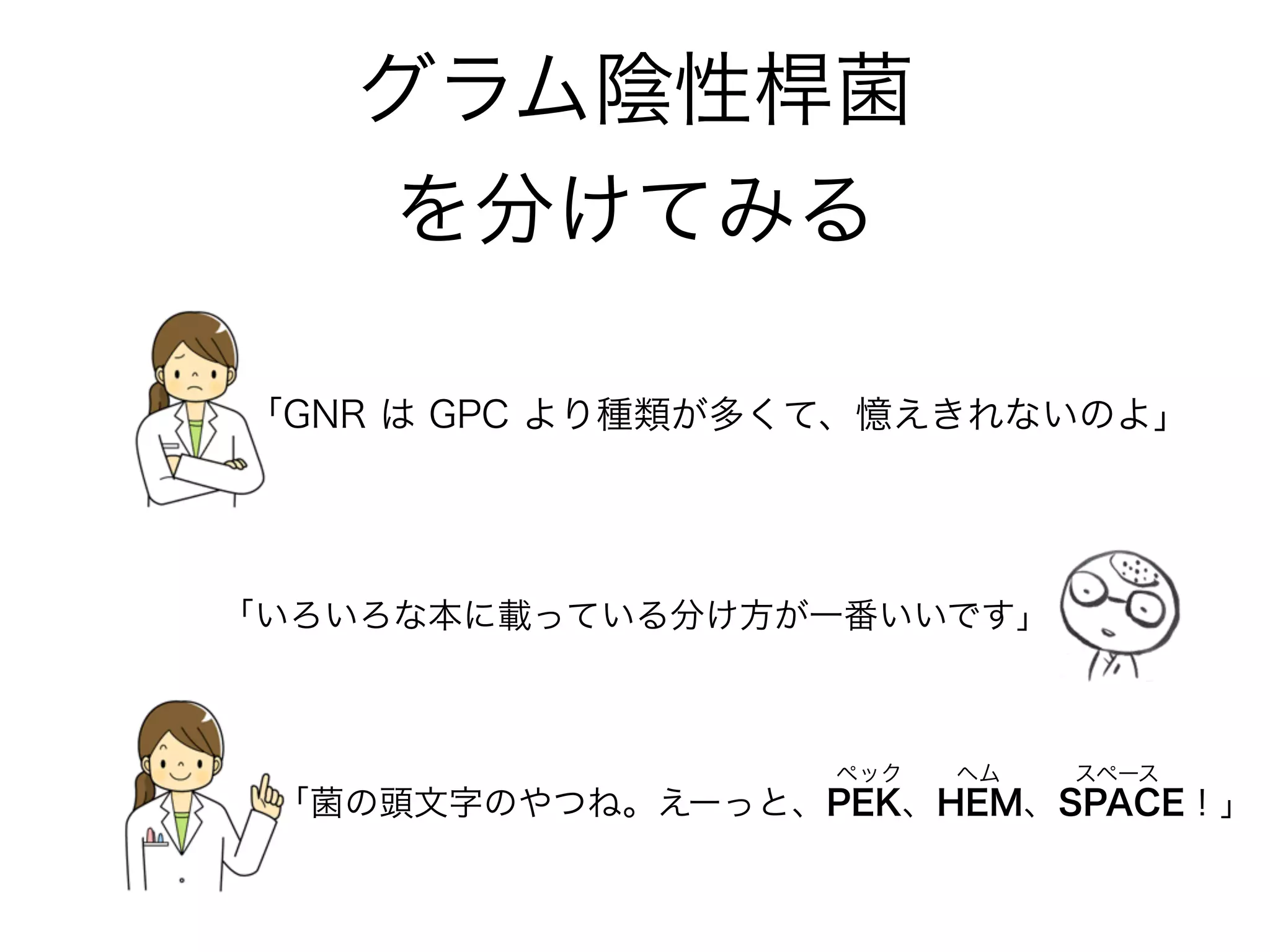 Enterococcus = 腸球菌
E.faecalis：ほぼこいつ
E.faecium：ほぼ見かけないが耐性度が高い
腸球菌 = γ溶血 = 弱毒菌
セフェム系は無効(生まれつき耐性)
カルバペネム系も効果は弱い
フェカーリス
フェシウム
➾感染性心内膜炎 血流感染 尿路感染
*β溶血を示す株もある
*α溶血を示す
 