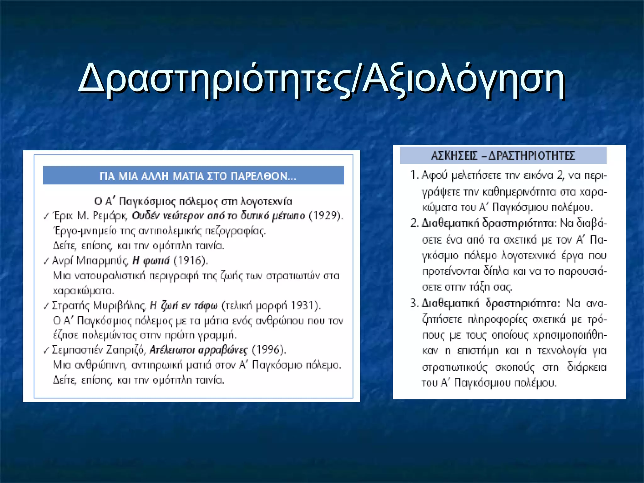 Δραστηριότητες/ΑξιολόγησηΔραστηριότητες/Αξιολόγηση
 
